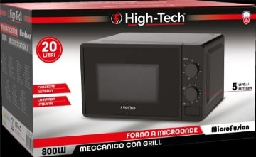 HIGH-TECH FORNO A MICROONDE MECCANICO CON GRILL FUNZIONE DEFROST LAMPADA INTERNA 5 LIVELLI POTENZA 800W 20 LT OKX