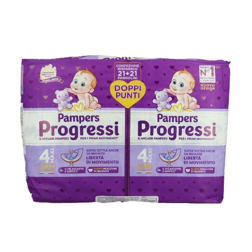 PAMPERS PROGRESSI PER I PRIMI MOVIMENTI SUPER SOTTILE ANCHE DA BAGNATO CONFEZIONE RISPARMIO 42 PZ 7-18 KG 4 MAXI OKX