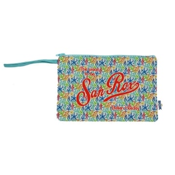 POUCHETTE BORSETTA MARE 28X18 CM COLORATA CON SCRITTA PLACE TO BE ITALIAN HOLIDAY CON STELLE MARINE- IN STOFFA
