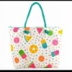 MAURY'S OMBRELLONE SIRACUSA DA 200 + BORSA MARE CON MANICI IN CORDA 55X40X13 CM COLORATA BIANCA CON COCOMERI E GELATI