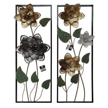 MA MAISON DECORAZIONE IN METALLO DA PARETE MODELLO DAISY CON FIORI E SFONDO TRASPARENTE 31X90H CM ASSORTITI OKX