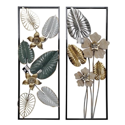 MA MAISON DECORAZIONE IN METALLO DA PARETE MODELLO IRIS CON FOGLIE E SFONDO TRASPARENTE 31X90H CM ASSORTITI 
