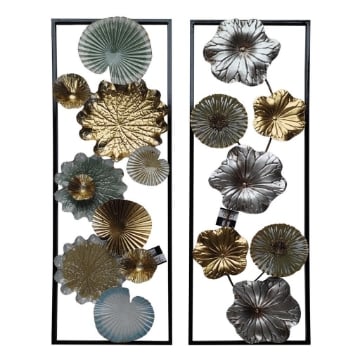 MA MAISON DECORAZIONE IN METALLO DA PARETE MODELLO FRESIA CON FOGLIE FIORI E SFONDO TRASPARENTE 31X90H CM ASSORTITI 