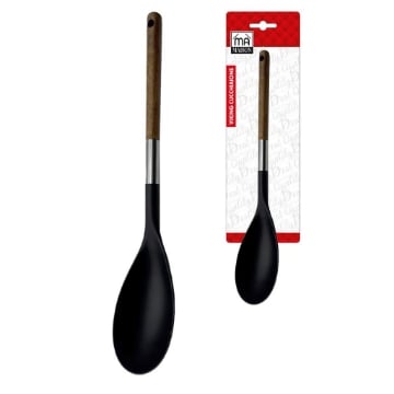 MA MAISON VIKING CUCCHIAIONE DA CUCINA MESTOLO GIRA PIETANZA COLORE NERO E MANICO EFFETTO LEGNO CON FORO