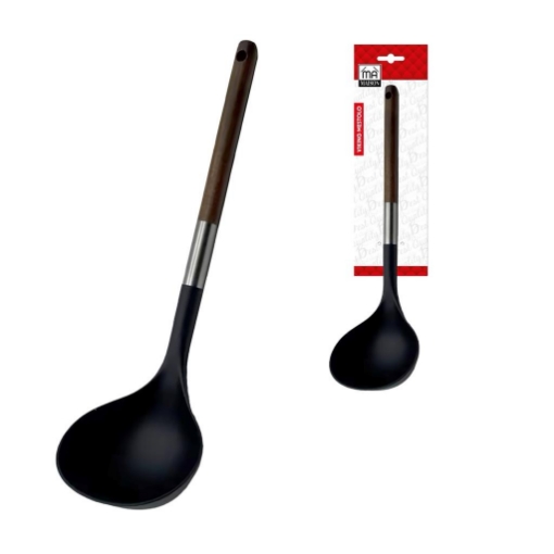 MA MAISON VIKING CUCCHIAIO DA CUCINA MESTOLO GIRA PIETANZA COLORE NERO E MANICO EFFETTO LEGNO CON FORO