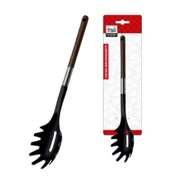 MA MAISON VIKING SERVISPAGHETTI DA CUCINA MESTOLO GIRA PIETANZA COLORE NERO E MANICO EFFETTO LEGNO CON FORO