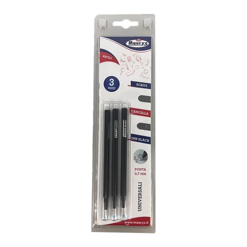 REFIL 3 PZ PENNA CANCELLABILE UNIVERSALE INCHIOSTRO NERO  PUNTA 0,7 MM 