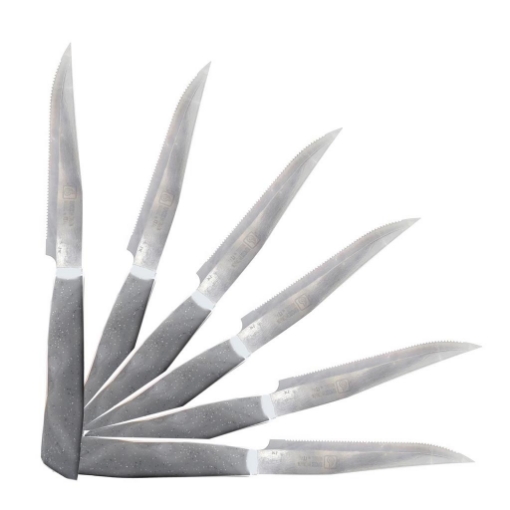 MAURY'S SET DA 6 COLTELLI PER BISTECCA IN ACCIAIO INOX GRIGIO EFFETTO PIETRA 