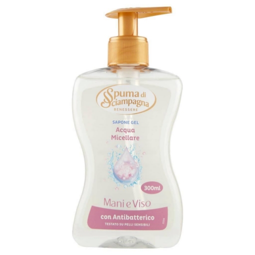 SPUMA DI SCIAMPAGNA SAPONE GEL ACQUA MICELLARE MANI E VISO 300 ML CON ANTIBATTERICO 