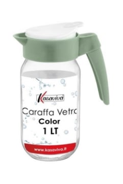 CARAFFA IN VETRO TRASPARENTE CON TAPPO COLORATO E CAPIENZA DA 1 LT