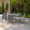 MA MAISON SET TAVOLO IN VETRO CON 6 SEDIE IN ACCIAIO - POLYWOOD GRIGIO MISURE 150X90X75,5 CM 