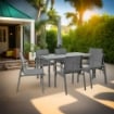 MA MAISON SET TAVOLO IN VETRO CON 6 SEDIE IN ACCIAIO - POLYWOOD GRIGIO MISURE 150X90X75,5 CM 