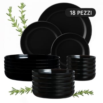 SERVIZIO PIATTI ELEGANT NERO LUCIDO 18 PEZZI - 6 PZ DESSERT Ø 17 - 6 PZ PRIMA PORTATA Ø 21 - 6 PZ PER SECONDA PORTATA Ø 25 