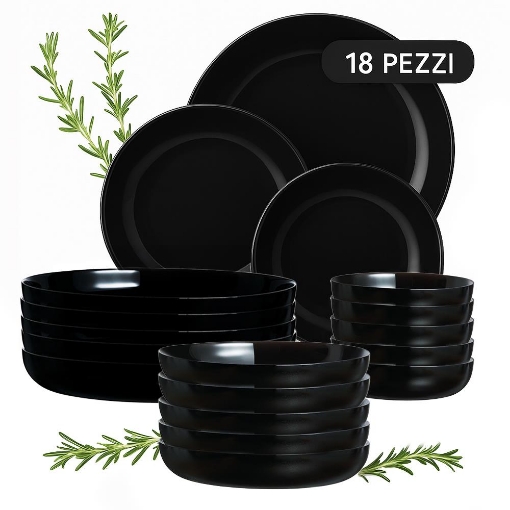 SERVIZIO PIATTI ELEGANT NERO LUCIDO 18 PEZZI - 6 PZ DESSERT Ø 17 - 6 PZ PRIMA PORTATA Ø 21 - 6 PZ PER SECONDA PORTATA Ø 25 