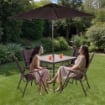SET 6 PZ - TAVOLO CON VETRO COLORE NERO + 4 SEDIE RICHIUDIBILI E TRASPIRANTI NERE + OMBRELLONE PARASOLE NERO 