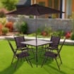 SET 6 PZ - TAVOLO CON VETRO COLORE NERO + 4 SEDIE RICHIUDIBILI E TRASPIRANTI NERE + OMBRELLONE PARASOLE NERO 