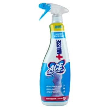 ACE CANDEGGINA PIÙ MOUSSE FRESCO PROFUMO RIMUOVE LA MUFFA PER SUPERFICI PIÙ BRILLANTI ZERO SCHIZZI 100% PRECISIONE 690 ML OKX 