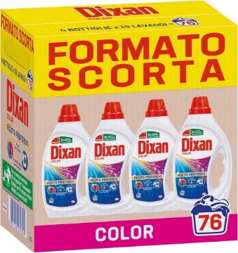DIXAN DETERSIVO COLOR PULITO PROFONDO + FRESCHEZZA IGIENIOCA PER LA LAVATRICE FORMATO SCORTA 4 BOTTIGLIE 76 LAVAGGI 4X885 ML OKX 