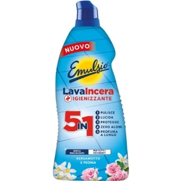 EMULSIO LAVAINCERA IGIENIZZANTE 5 IN 1 SENZA RISCIACQUO PER TUTTI I PAVIMENTI BERGAMOTTO E PEONIA 875 ML OKX