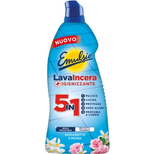 EMULSIO LAVAINCERA IGIENIZZANTE 5 IN 1 SENZA RISCIACQUO PER TUTTI I PAVIMENTI BERGAMOTTO E PEONIA 875 ML OKX
