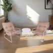 SET DI DUE POLTRONE 65X86X86 DI COLORE BEIGE CON STRUTTURA IN METALLO E CUSCINO BEIGE + TAVOLINO BIANCO IN METALLO 40X50 CM 