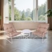 SET DI DUE POLTRONE 65X86X86 DI COLORE BEIGE CON STRUTTURA IN METALLO E CUSCINO BEIGE + TAVOLINO BIANCO IN METALLO 40X50 CM 