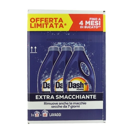 DASH+POWER DETERSIVO PER IL BUCATO EXTRA SMACCHIANTE RIMUOVE ANCHE LE MACCHIE SECCHE DI 7 GIORNI 3 PZ 69 LAVAGGI 3105 ML 