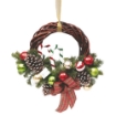 CORONA DI VIMINI PER NATALE CON DECORAZIONE DI RAMI E FIOCCO SCOZZESE DI 35 CM OKX