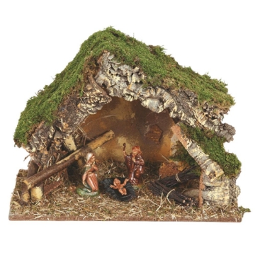 PRESEPE DI NATALE CON FASCINE E COMPRESO DI  3 PERSONAGGI ANTICHIZZATI SU BASE DI 36X26X16 CM OKX