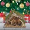 PRESEPE DI NATALE CON FASCINE E COMPRESO DI  3 PERSONAGGI ANTICHIZZATI SU BASE DI 36X26X16 CM OKX