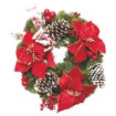 CORONA VERDE IN PVC DECORATA DA STELLE DI NATALE E PIGNE INNEVATE,DIMENSIONI DIAMETRO DI 40CM OKX