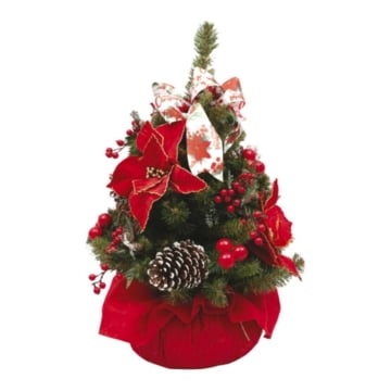 ALBERO DI NATALE ARTIFICIALE IN PVC VERDE DECORATO CON STELLE DI NATALE E BACCHE ROSSE CON FIOCCO DIMENSIONI H.60 CM OKX