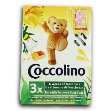 COCCOLINO SACCHETTI PROFUMA BIANCHERIA FIORE DELLA PASSIONE E YLANG YLANG 1 CONFEZIONE CON 3 PZ