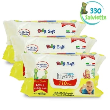 HYDRA VIVA 330 SALVIETTINE UMIDIFICATE ALOE DELICATE NEONATI E BAMBINI - SALVIETTE,CAMBIO PANNOLINO (3 CONFEZIONI DA 110 PZ)