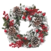 MAURY'S GHIRLANDA DI NATALE IN PVC VERDE CON RAMI NEVATI PIGNE E BACCHE ROSSE DIMENSIONI 40 CM OKX
