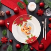 SERVIZIO PIATTI 18 PEZZI IN CERAMICA DECORATI CON STELLE DI NATALE 6 PIANI- 6 FONDI- 6 FRUTTA OKX