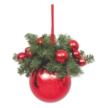 MAURY'S SFERA NATALIZIA IN PVC CON LACCIO  COLORE ROSSO METALLICO CON RAMI ARTIFICIALI E SFERE ROSSE IN BUSTA Ø 15 CM OKX