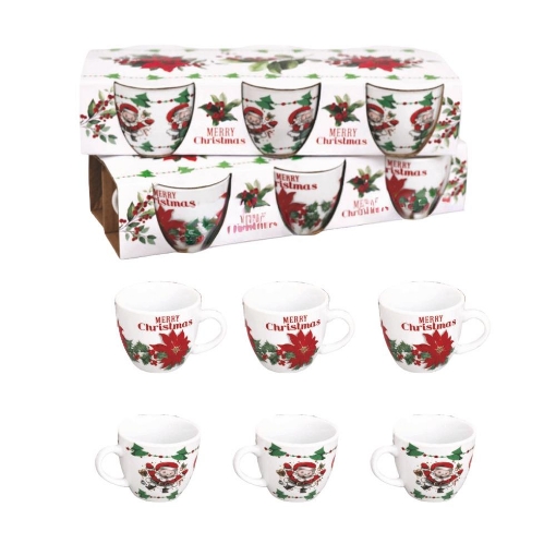 MAURY'S SET 6 TAZZINE DA CAFFE' CON DECORAZIONI NATALIZIE DIMENSIONI 6 X 5H CM OKX