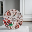 PIATTO DI NATALE TONDO IN PLASTICA CON DECORAZIONI NATALIZIE STILE SHABBY   Ø 33 CM OKX