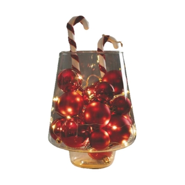 MAURY'S VASO NATALIZIO DECORATIVO IN VETRO COMPRESO DI 20 SFERE ROSSE CON LUCI A BATTERIA DIMENSIONI  18 X 22 CM OKX