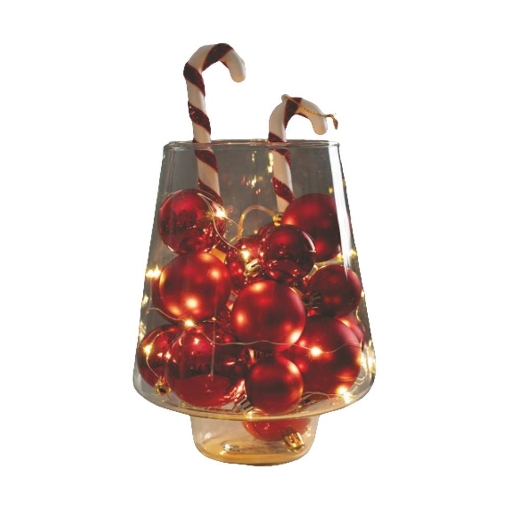 MAURY'S VASO NATALIZIO DECORATIVO IN VETRO COMPRESO DI 20 SFERE ROSSE CON LUCI A BATTERIA DIMENSIONI  18 X 22 CM OKX