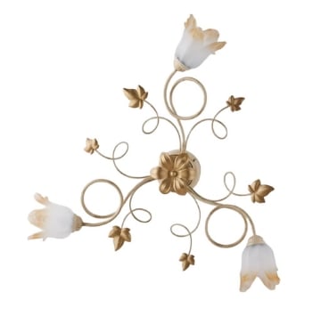 EDEN PLAFONIERA DESIGN MODERNO IN METALLO COLORE AVORIO E ORO E14 3 LUCI 46 WATT 52X52X27 CM