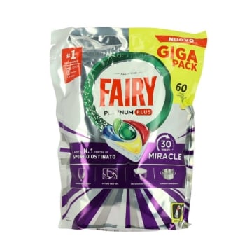 FAIRY MIRACLE 30 MINUTI  - 60 CAPS  - LAVASTOVIGLIE -  PLATINUM PLUS LEMON AZIONE RAPIDA, BRILLANTEZZA E PROTEZIONE OKX