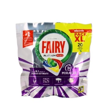 FAIRY MIRACLE 30 MINUTI  - 20 CAPS  - LAVASTOVIGLIE -  PLATINUM PLUS LEMON AZIONE RAPIDA, BRILLANTEZZA E PROTEZIONE OKX
