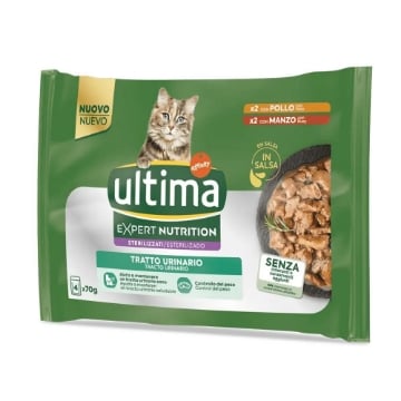 ULTIMA CIBO UMIDO PER GATTO STERILIZZATO TRATTO URINARIO CON X2 MANZO E X2 POLLO 4 X 70 GR  OKX