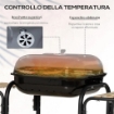 BARBECUE A CARBONE CON COPERCHIO RIPIANI E RUOTE COMPLETO DI SPATOLA PINZA E COLTELLO NERO