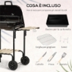 BARBECUE A CARBONE CON COPERCHIO RIPIANI E RUOTE COMPLETO DI SPATOLA PINZA E COLTELLO NERO