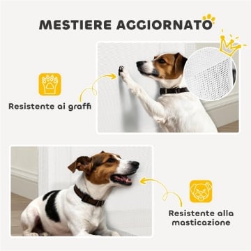 CANCELLINO PER CANI PICCOLI ESTENSIBILE 0-144 X 87,5  CM E RETRATTILE CON BLOCCO AUTOMATICO BIANCO