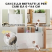 CANCELLINO PER CANI PICCOLI ESTENSIBILE 0-144 X 87,5  CM E RETRATTILE CON BLOCCO AUTOMATICO BIANCO