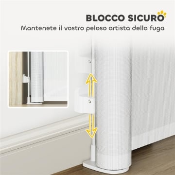 CANCELLINO PER CANI PICCOLI ESTENSIBILE 0-140X86.5 CM E RETRATTILE CON BLOCCO AUTOMATICO BIANCO